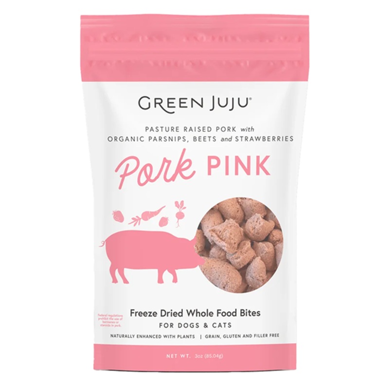 Pork Pink Pasture-Raised Pork with Organic Parsnips, Beets & Strawberries Freeze-Dried Grain-Free Whole Food Bites Dog & Cat Treats 3oz