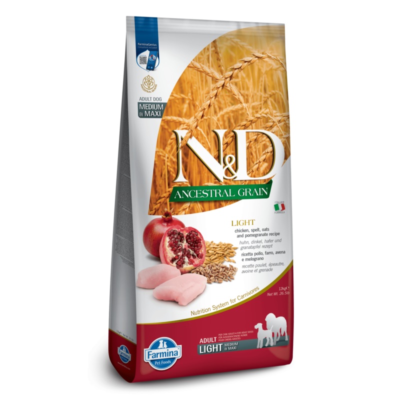 Farmina N&D Ancestral Grain Chicken & Pomegranate Medium & Maxi Light Adult Dry Dog Food 26.5 lb
