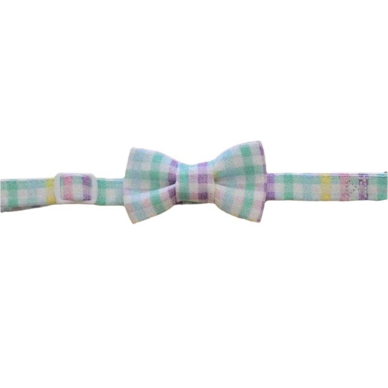 Pastel Spring Plaid Breakaway Cat Collar with Bow Tie Small