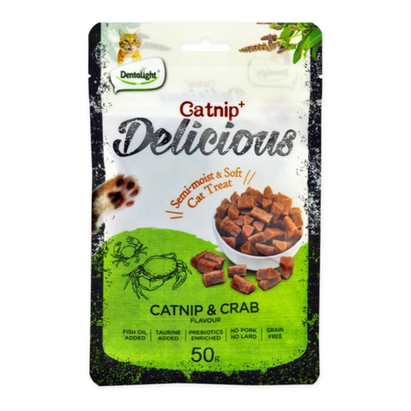 Dentalight Catnip+ Semi Moist & Soft Cat Treat 50g –  Catnip & Crab