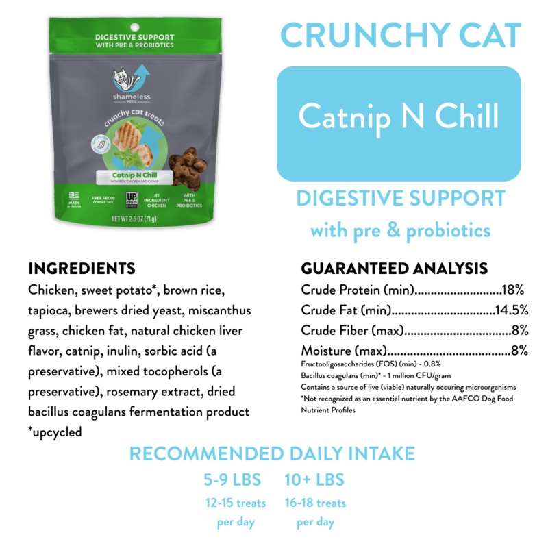 Shameless Pets Catnip N Chill Crunchy Cat Treats 2.5 oz Single