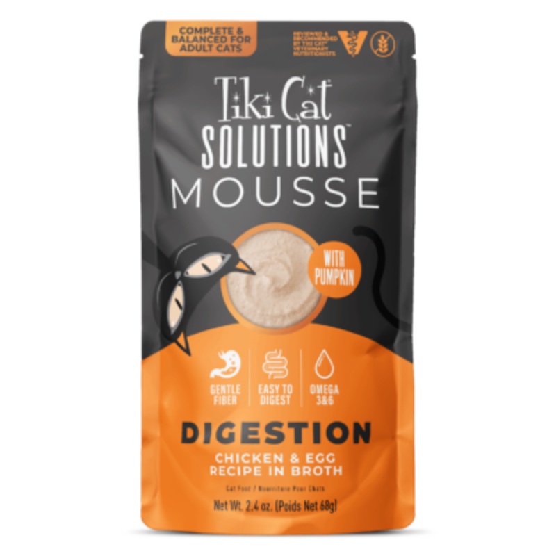 Tiki Cat Solutions Digestion Mousse Chicken & Egg Recipe in Broth Cat Food 2.4 oz