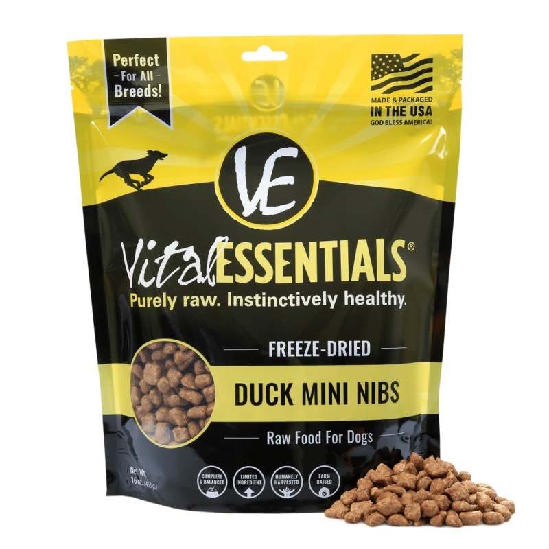 Vital Essentials Freeze Dried Grain Free Duck Mini Nibs Entree for Dogs Food