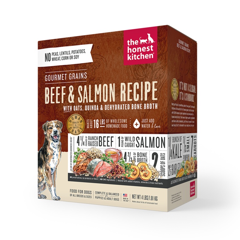 The Honest Kitchen Gourmet Grains Dehydrated Dog Food – Beef & Salmon – 4lb Box