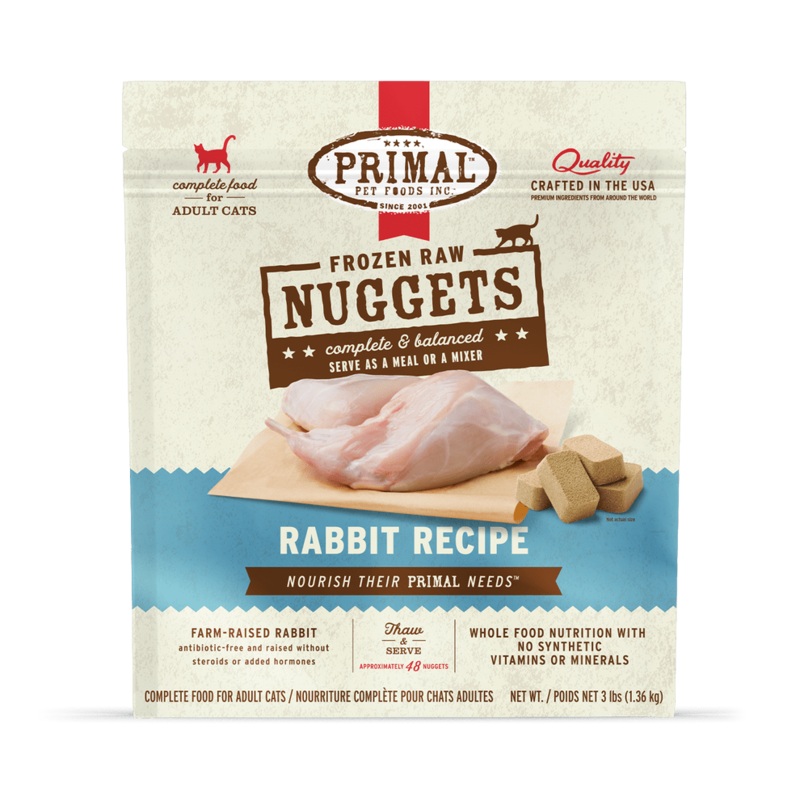 Primal Raw Frozen Rabbit Formula Nuggets For Cats 3 lb