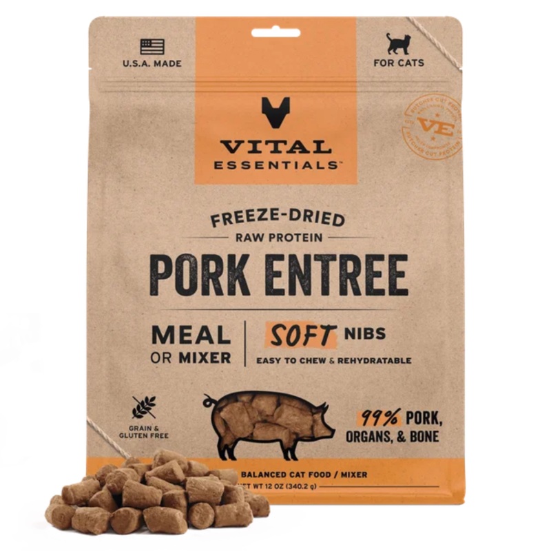 Vital Cat Pork Soft Nibs Freeze-Dried Grain-Free Cat Food 12oz