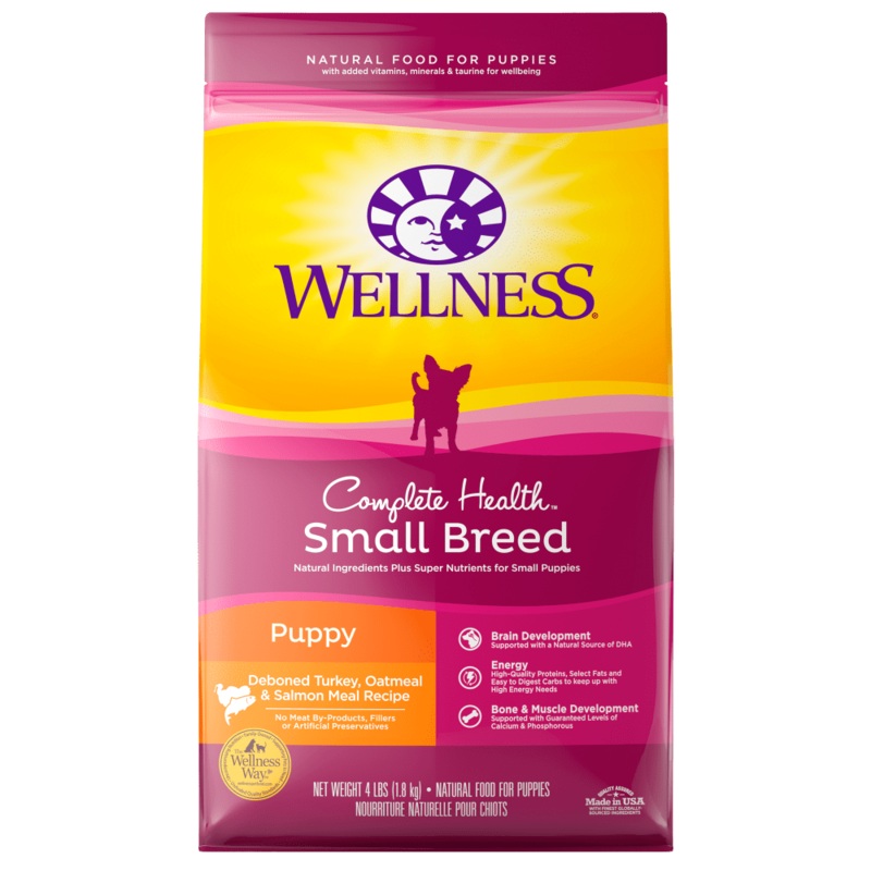 Wellness Complete Health Natural Small Breed Puppy Healthy Weight Turkey, Oatmeal and Salmon Meal Recipe Dry Dog Food 4 lb