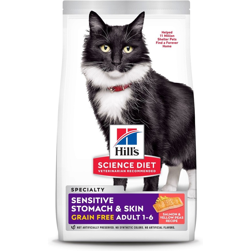 Hill’s Science Diet Adult Sensitive Stomach & Skin Grain-Free Salmon & Yellow Pea Recipe Dry Cat Food, 13 lbs