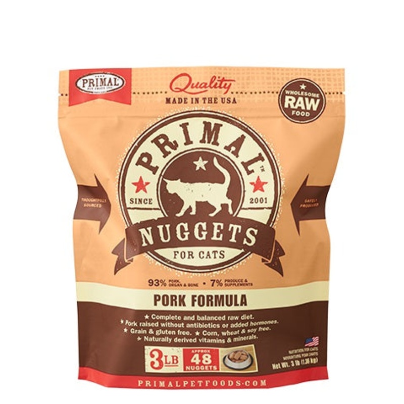 Primal Pork Formula Grain-Free Raw Frozen Nuggets Cat Food 3lb