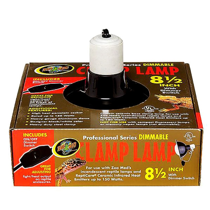 Professional Series Clamp Lamp Porcelain & Aluminium Lamp Fixture with Dimmer Switch Black 8.5-in