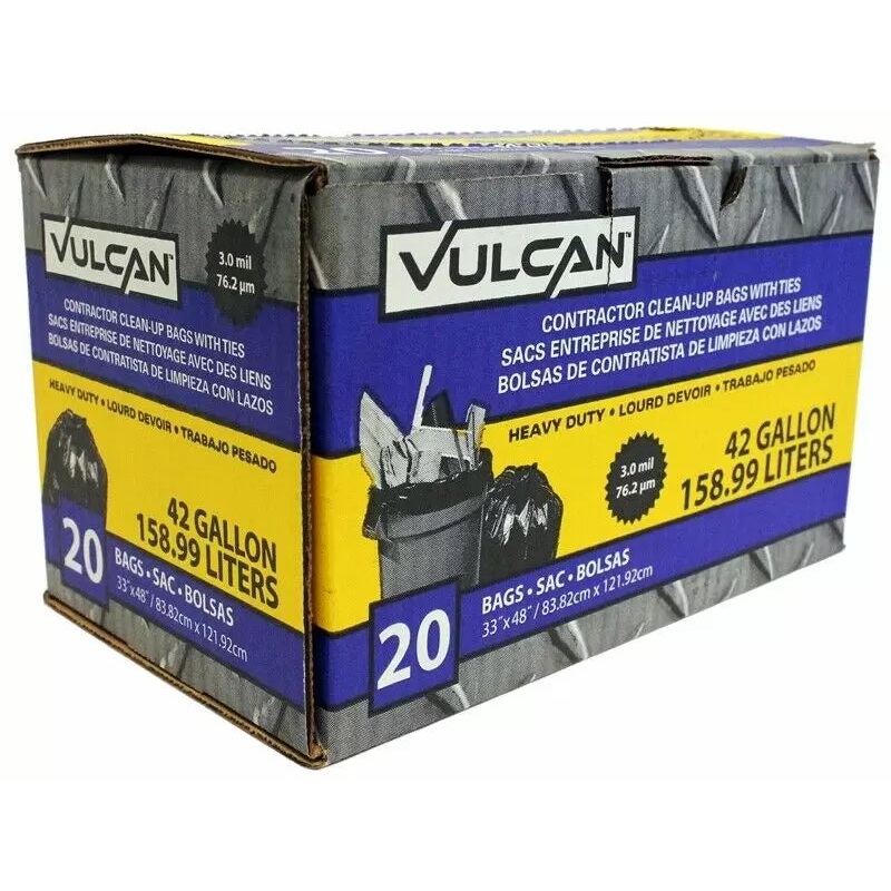 Vulcan Contractor Bag 42 Gal Capacity Tie Closure Black