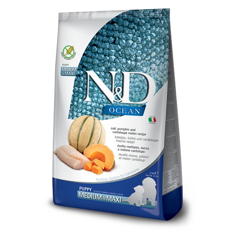 Farmina N&D Ocean Canine Cod, Pumpkin and Cantaloupe Melon Puppy Medium & Maxi 26.4 LB
