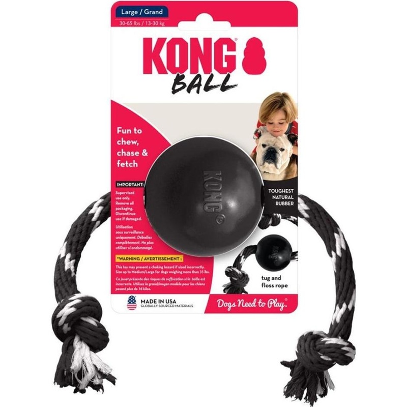 KONG EXTREME BALL WITH ROPE LG BLACK