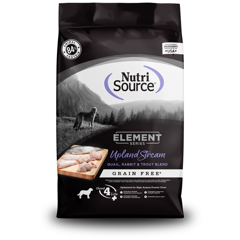 Nutri Source Element Series Upland Stream Recipe Grain Free Quail, Rabbit, & Trout Blend – 12lbs