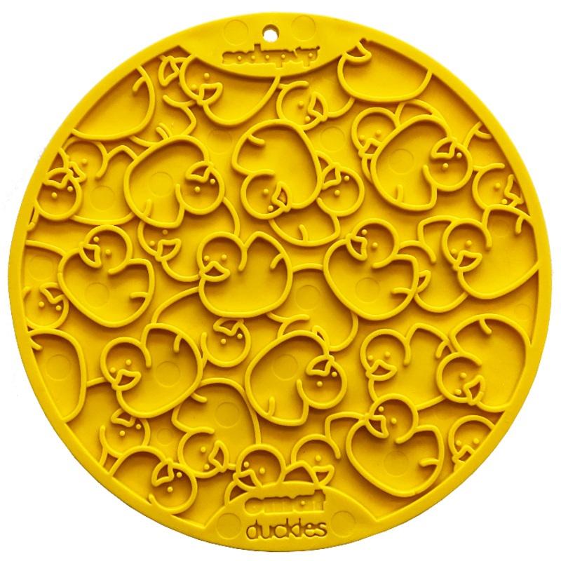 SodaPup Duckies Design eMat Enrichment Lick Mat With Suction Cups 8 diameter 0.375 thick