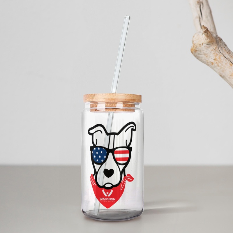 USA Dog Soda Can Glasses 16 oz Lid + Straw