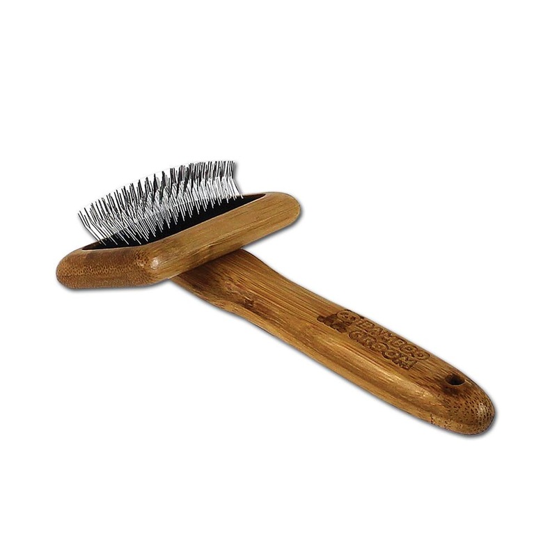 Bamboo Groom Slicker Brush with Stainless Steel Pins Medium