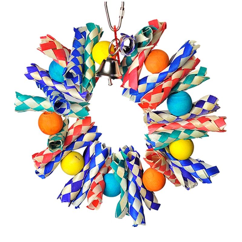 Happy Beaks Fiesta Wreath Multicolored Hanging Bird Toy 9 in x 7 in x 2 in