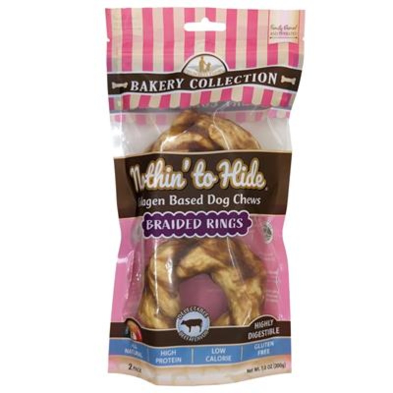 Fieldcrest Farms Nothin’ To Hide Bakery Collection Dog Treat Braided Ring, Beef 3.5in 2pk