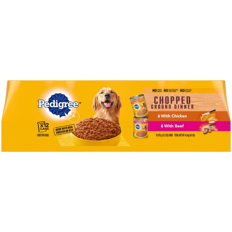 PEDIGREE CHOPPED GROUND DINNER Adult Canned Soft Wet Dog Food Variety Pack, with Chicken and with Beef 13.2-oz, case of 12