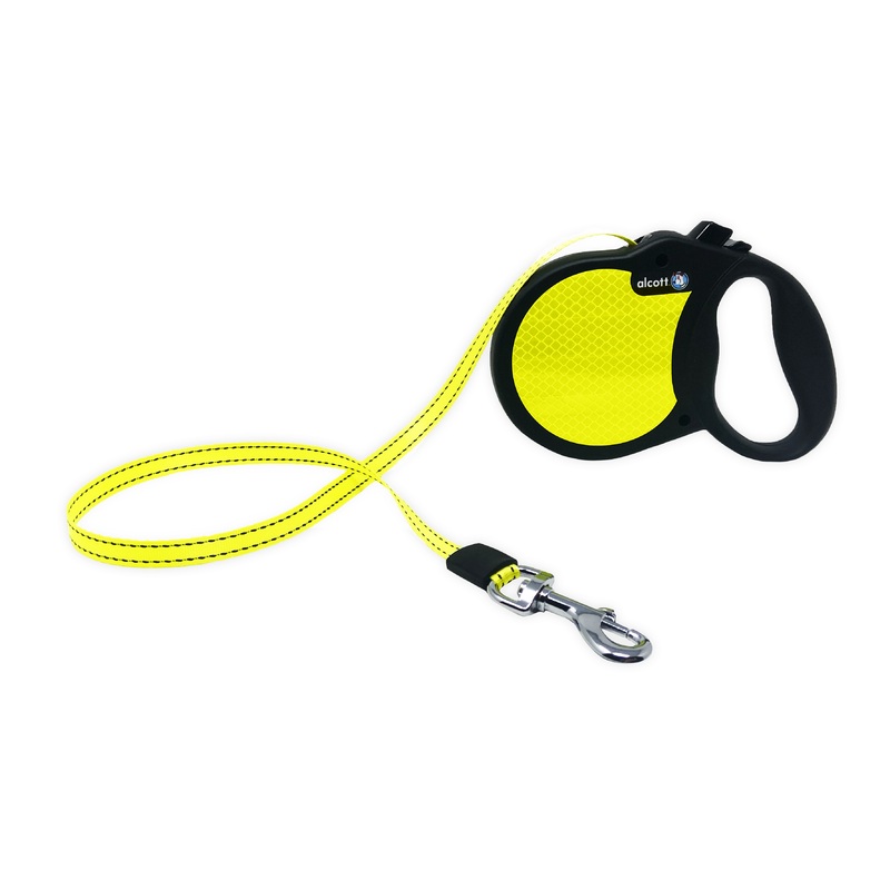 Alcott Reflective Retractable Leashes (Large 16′ Long – Neon Yellow/Black)