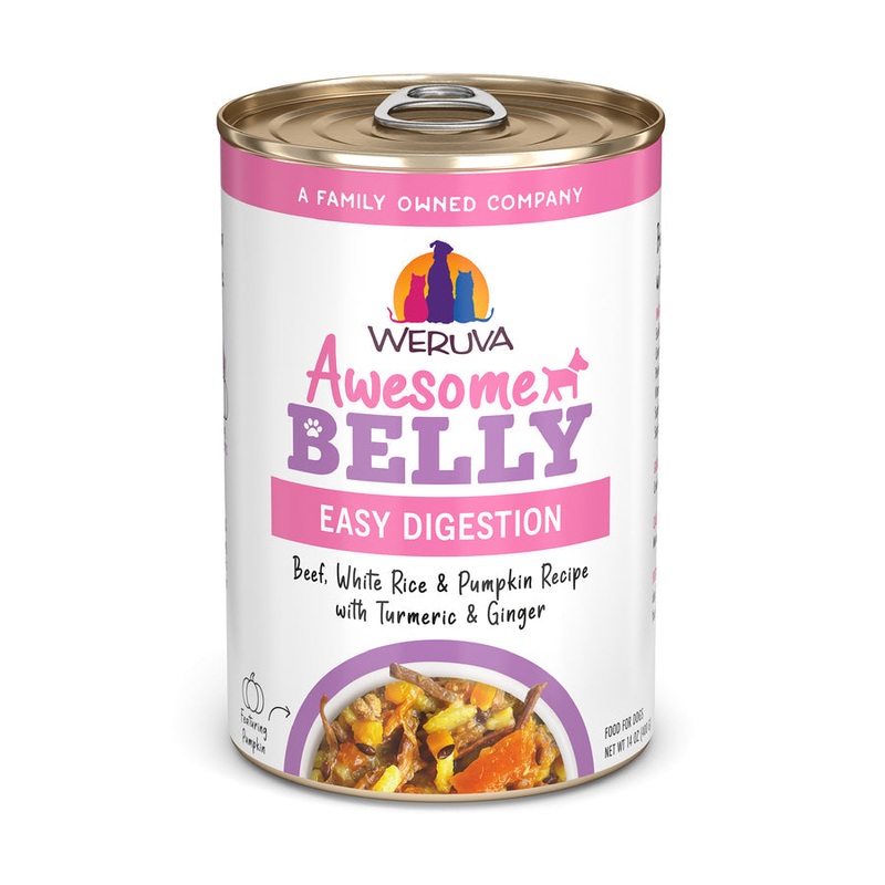 Weruva Awesome Belly Beef, White Rice & Pumpkin Recipe with Turmeric & Ginger In Broth Dog Food 14oz -10pk
