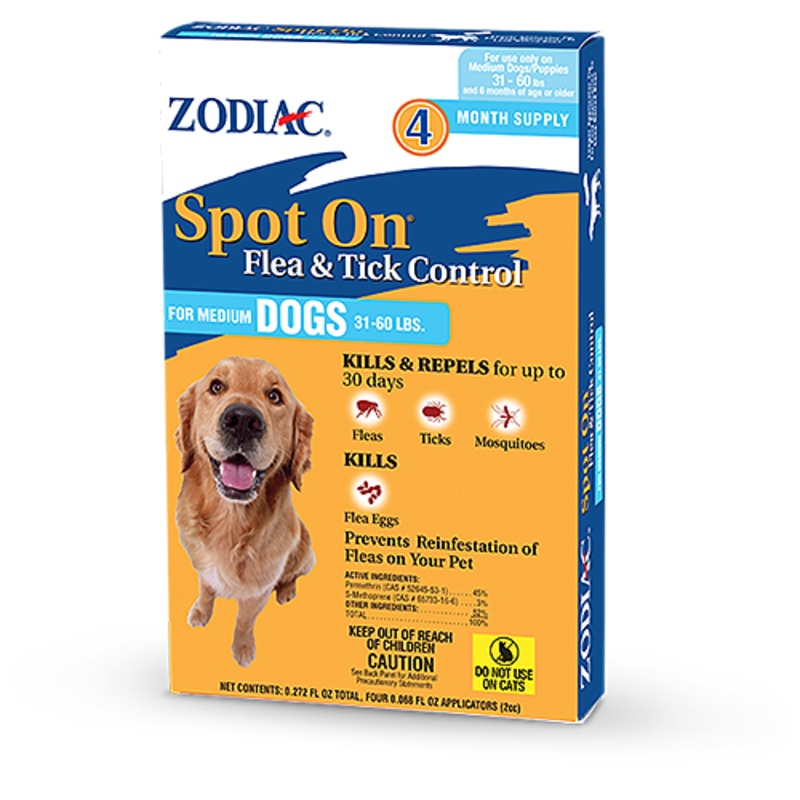 ZODIAC SPOT ON FLEA & TICK CONTROL FOR DOGS AND PUPPIES 31-60 lbs.