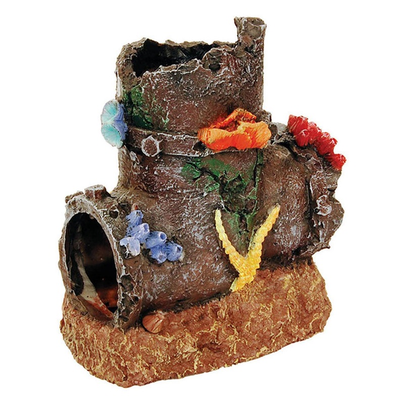 AquaSpectra Sunken Pipe with Coral 11 x 7 x 12.5cm