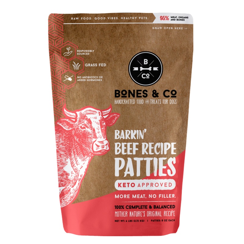 Bones & Co. Barkin’ Beef Recipe Raw Frozen Patties Dog Food