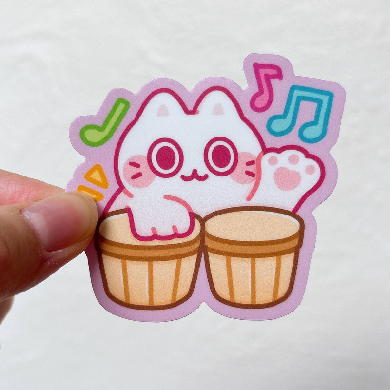 Bongo Drum White Cat Meme Vinyl Sticker