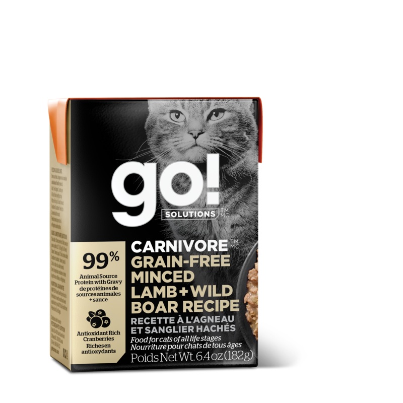 GO! CARNIVORE Grain Free Minced Lamb + Wild Boar Recipe for Cats 6.4 oz