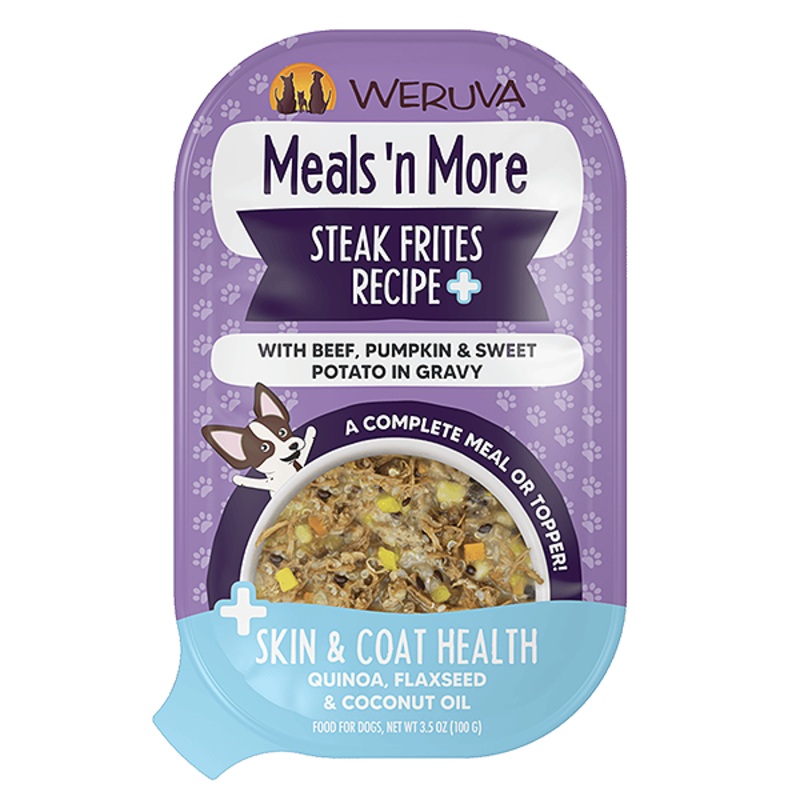 Meals ‘n More Skin & Coat Health Steak Frites Recipe Plus Beef, Pumpkin & Sweet Potato Wet Tray Dog Food 3.5 oz Tray, case of 12