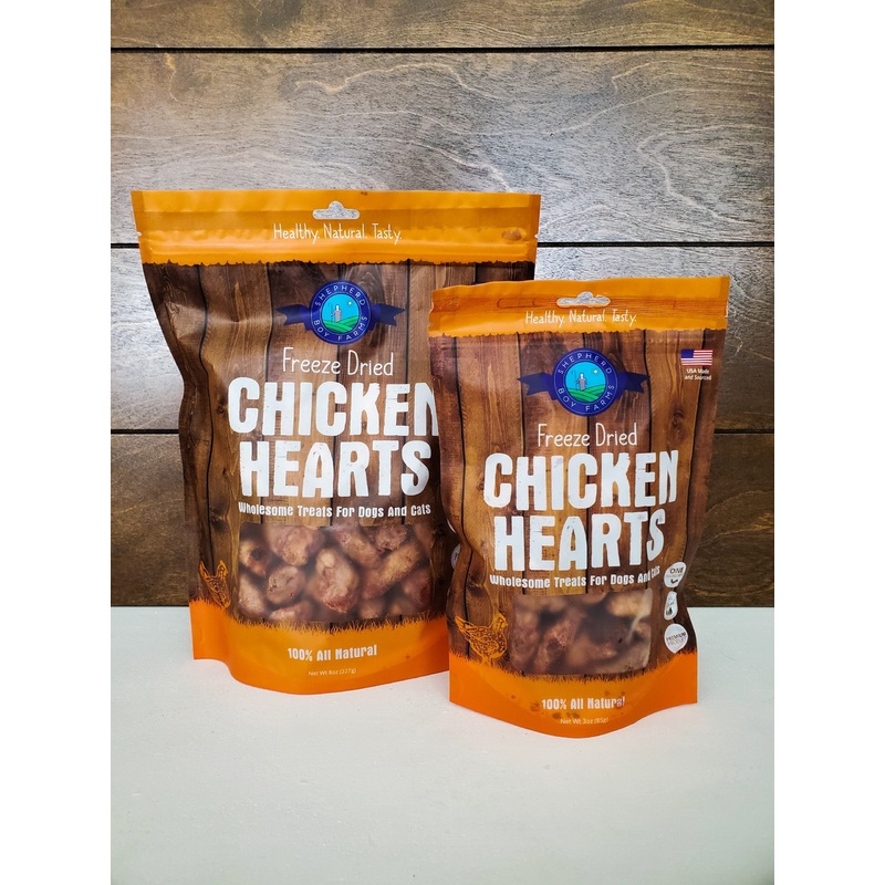 Shepherd Boy Farms Freeze-Dried Chicken Hearts Treats for Dogs and Cats 3 oz