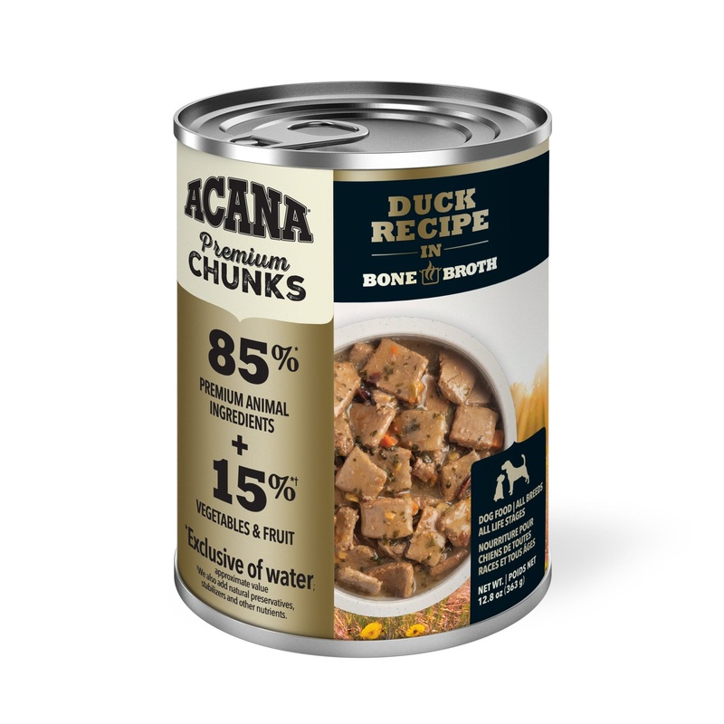 ACANA Premium Chunks Duck Recipe in Bone Broth Wet Dog Food 12.8 Oz Single Can