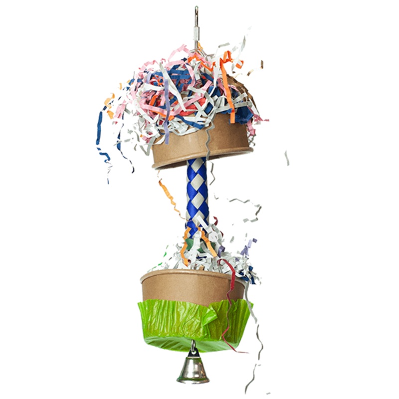 Happy Beaks Foraging Cupcake Shredder Hanging Bird Toy 11 in x 3.5 in x 3.5 in