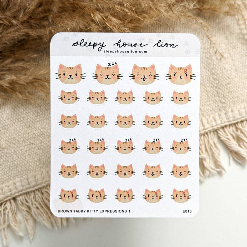 Kitty Expressions Brown Tabby Cat Planner Sticker Sheet