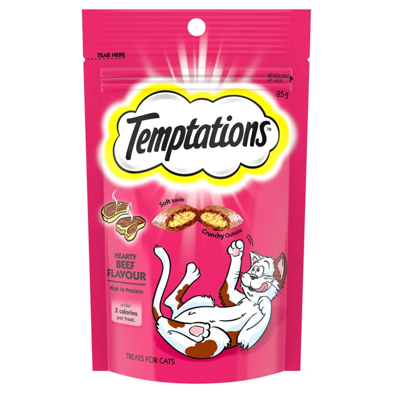 Temptations Hearty Beef Flavour Cat Treats 85g