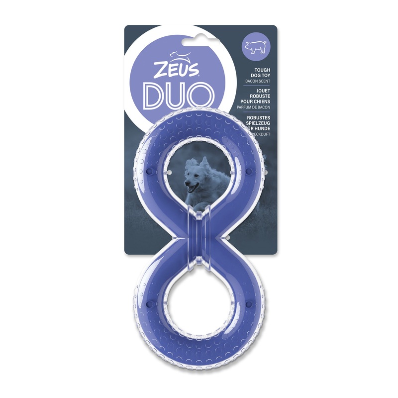 Zeus Duo Figure-8 Tug Purple 8″ Bacon Dog Toy