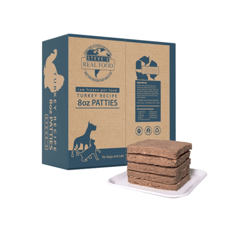 Steve’s Real Food Frozen Raw Dog Food Turkey Recipe – 14lb Patties