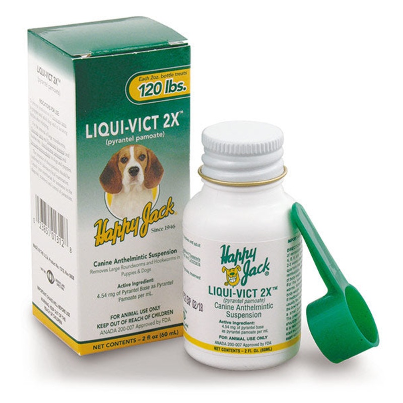 Happy Jack Liqui-Vict 2X Dog Canine Wormer Round Hook Worms Parisites 2 Oz