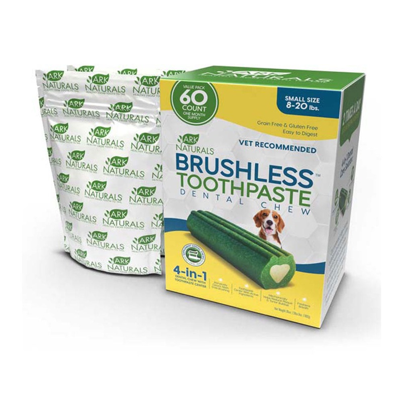 Ark Naturals 4-In-1 Brushless Toothpaste Dental Dog Chews Small 60 Count