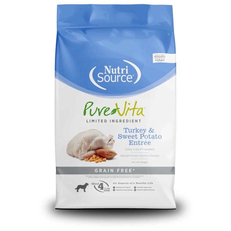 NutriSource Pure Vita Turkey & Sweet Potato Entre Grain Free Limited Ingredient Dog Food 25 LB