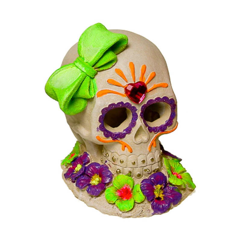 Blue Ribbon Exotic Environments Sugar Skull Gem & Bow Aquarium Ornament