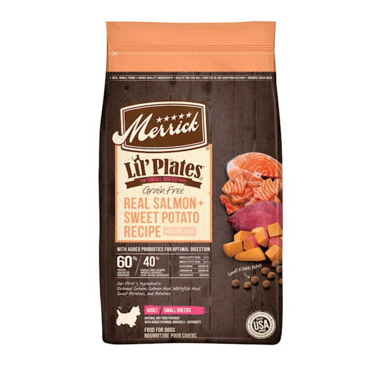 Merrick Lil’ Plates Grain-Free Real Salmon + Sweet Potato Recipe Small Breed Dry Dog Food – 12 lb. Bag