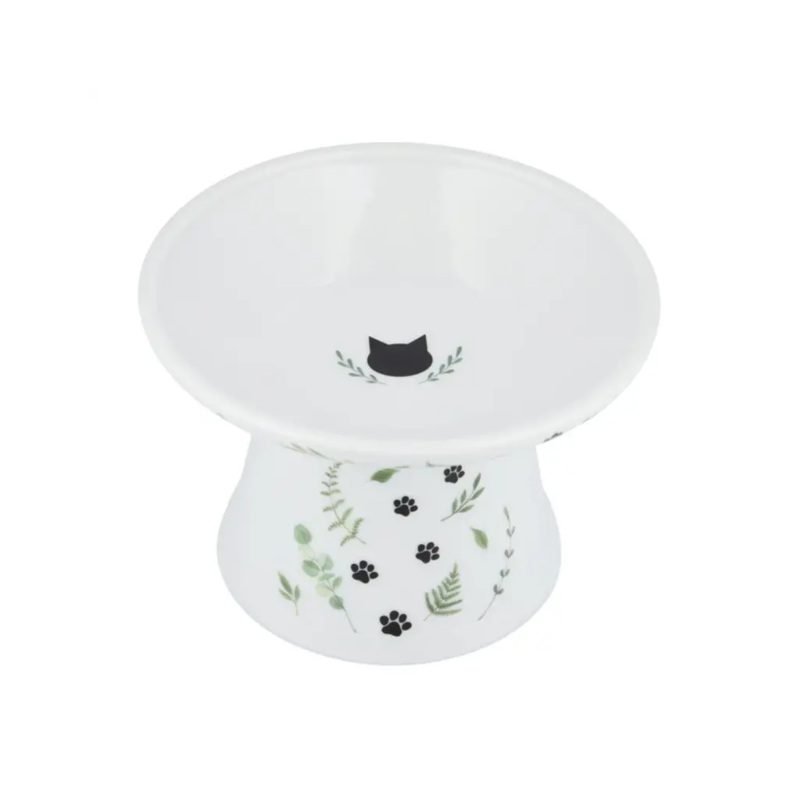 Necoichi Cat Bowl Food Raised Extra Wide, Go Green Print