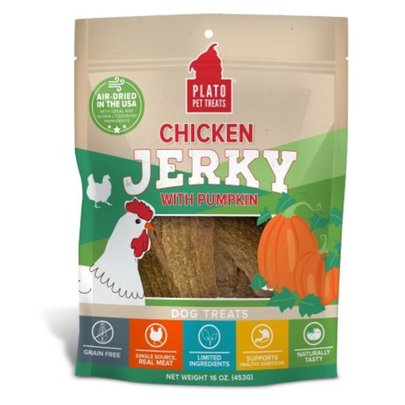 Plato Chicken Jerky Dog Treats with Pumpkin 16 oz