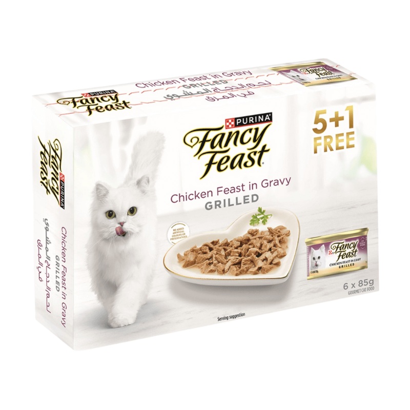 Purina – Fancy Feast, Adult and Kitten Wet Cat Food, With Grilled Chicken Chunks in Gravy 5+1 Free Cans x 85g