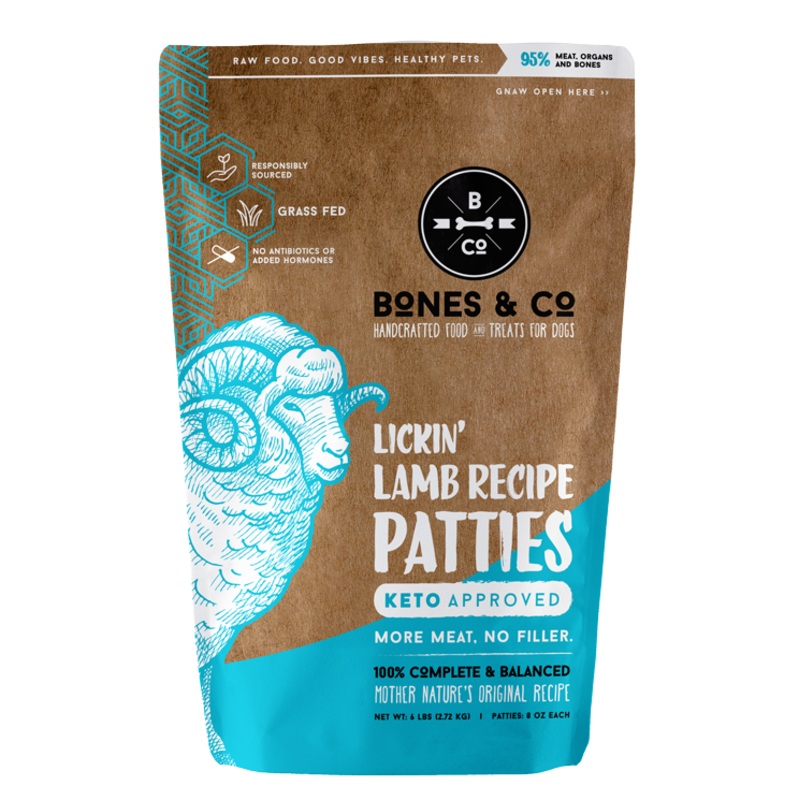 Bones & Co. Lickin’ Lamb Recipe Raw Frozen Patties Dog Food 6 Lb