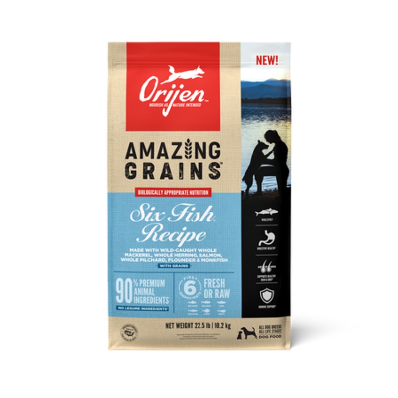 ORIJEN AMAZING GRAINS, SIX FISH 22.5LB DRY DOG FOOD