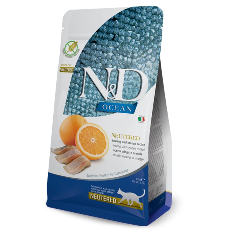 Farmina N&D Neutered, Herring & Orange Adult Cat Food – 3.3lb 3.3 Lb